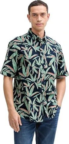 Tom Tailor Comfort Fit mit Palmen-Print Hemd kurzarm navy multi/leaf design (Herren)