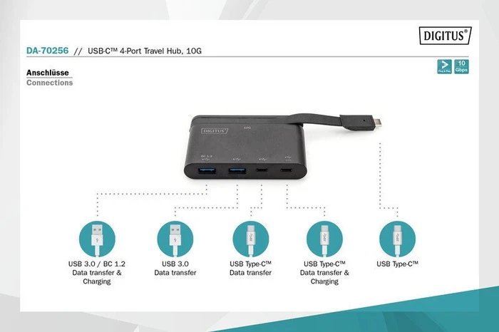 Digitus USB-Hub, 2x USB-C 3.1, 2x USB-A 3.1, USB-C 3.1 [Stecker]