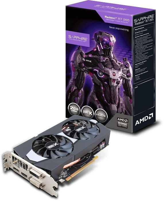 Sapphire Radeon R7 265 Dual-X, 2GB GDDR5, 2x DVI, HDMI, DP, lite retail