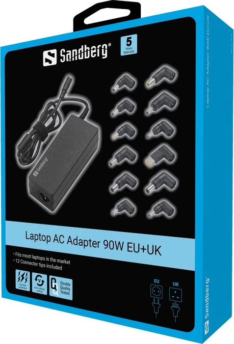 Sandberg Laptop AC Adapter EU+UK, 90W