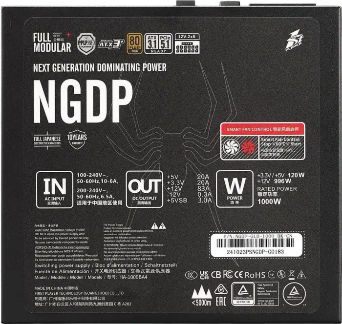1st Player NGDP Gold schwarz 1000W, ATX 3.1