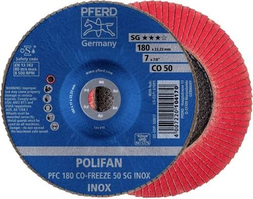 Pferd PFC 180 CO-FREEZE 50 SG INOX POLIFAN Fächerschleifscheibe K50, 180x22.23mm, 10 Stück