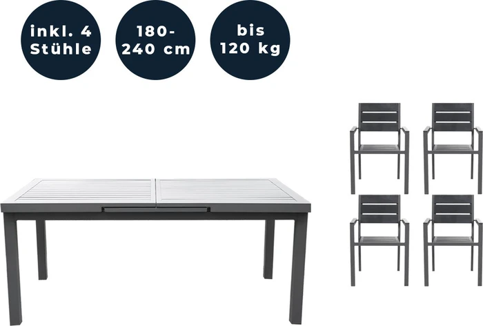 Home Deluxe Calido Madera Gartenmöbel-Set anthrazit, 5-tlg.