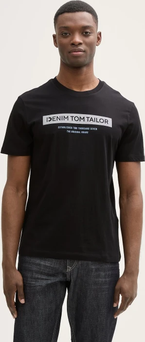Tom Tailor Basic mit Logo-Print T-Shirt kurzarm deep black (Herren)