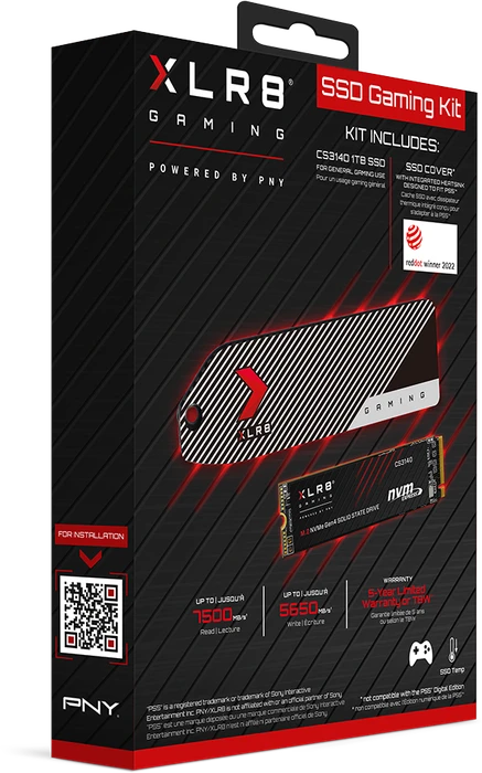 PNY XLR8 CS3140 SSD Gaming Kit Designed to Fit PS5 1TB, M.2 2280 / M-Key / PCIe 4.0 x4, Kühlkörper