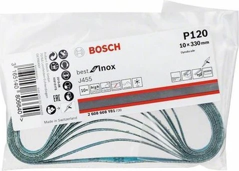 Bosch Professional J455 Best for Inox Schleifband K120, 10x330mm, 10 Stück