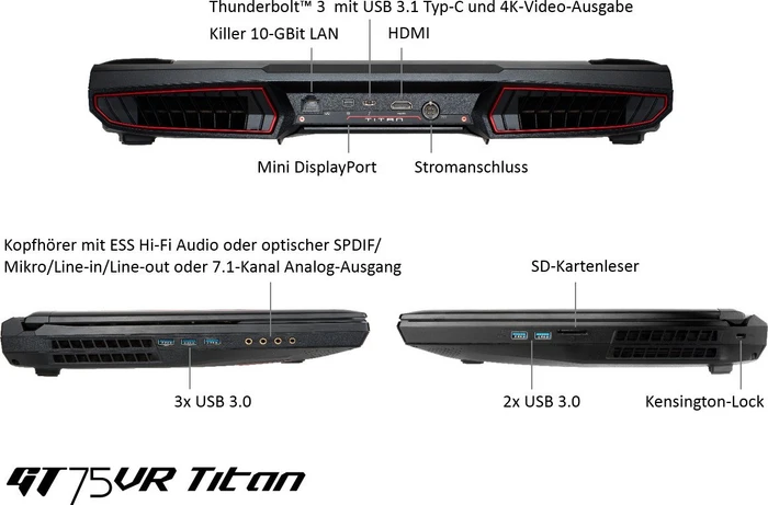 MSI GT75VR 7RF-033 Titan Pro, Core i7-7820HK, 32GB RAM, 512GB SSD, 1TB HDD, GeForce GTX 1080, DE