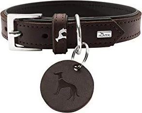Hunter Larvik Hundehalsband, Leder, schlicht, elegant, komfortabel, 55 M, schwarz