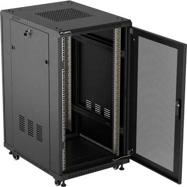 Lanberg 19" Rackschrank 22HE, LCD, freistehend, Flat Pack, V2, Gitternetztür, IP20, RAL 9004, 800mm tief