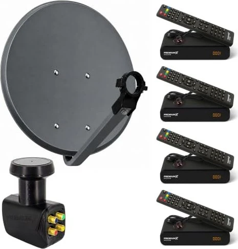 PremiumX Satelliten-Komplettanlage 60cm anthrazit 4 Teilnehmer