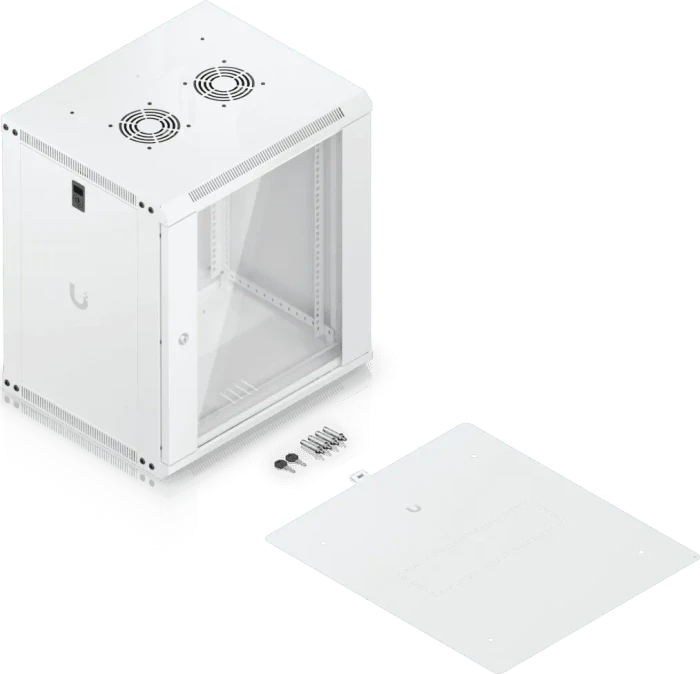 Ubiquiti 12U Rack Cabinet, 19" Wandgehäuse 12HE, Glastür, weiß, 450mm tief