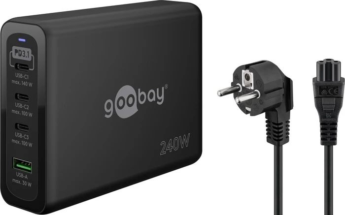 Wentronic Goobay USB-C PD GaN Multiport-Schnellladegerät 240W schwarz