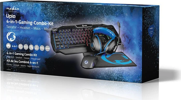 Nedis 4in1 Gaming Combo Kit, Tastatur, Headset, Maus und Mousepad, USB, DE