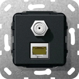 Gira Einsatz Modular Jack RJ45 Cat.6A 10 Gbit-Ethernet und SAT-F-Buchse Kupplung, SAT-F, Schneidklemme, Modular Jack, schwarz matt