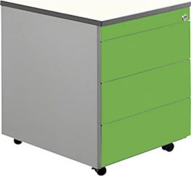 mauser Rollcontainer line, 1x Utensilienauszug, 3x Materialschublade, weiß/weißaluminium/gelbgrün