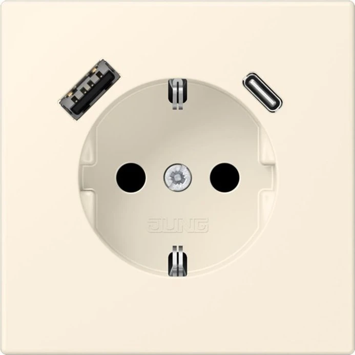 Jung Serie LS SCHUKO-Steckdose mit USB-Ladegerät Safety+, blanc ivoire