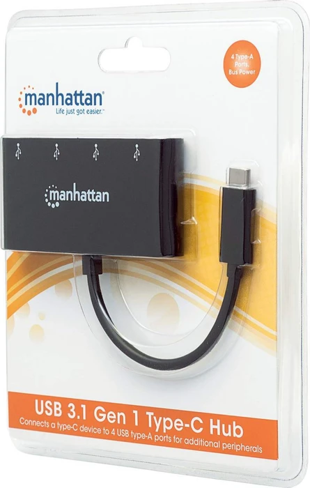 Manhattan USB-Hub, 4x USB-A 3.0, USB-C 3.0 [Stecker]