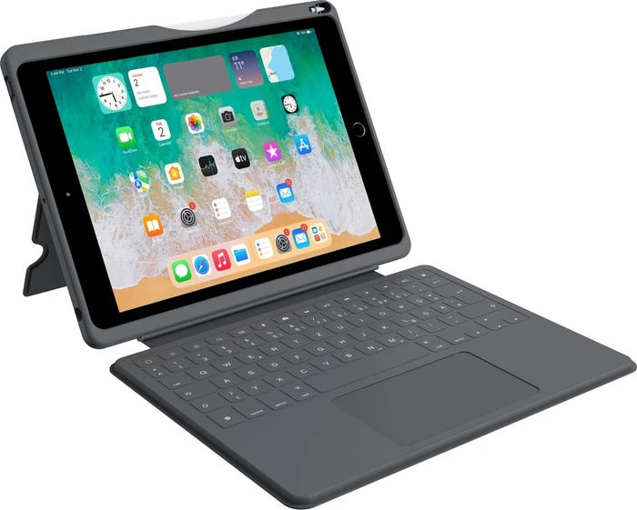 Deqster Smart Rugged Touch PLUS Keyboard für iPad 7/iPad 8/iPad 9, grau, DE