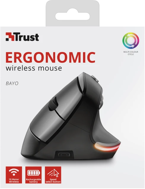 Trust Bayo Wireless Rechargeable Ergonomic Mouse, schwarz/grau, USB
