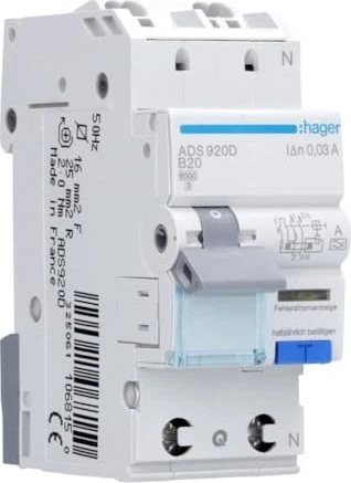 Hager Fehlerstrom-Leitungsschutzschalter 1P+N 6kA B-20A 30mA Typ A QuickConnect
