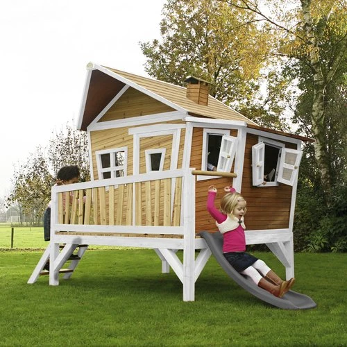 Axi Spielhaus Emma braun/weiß mit Rutsche grau