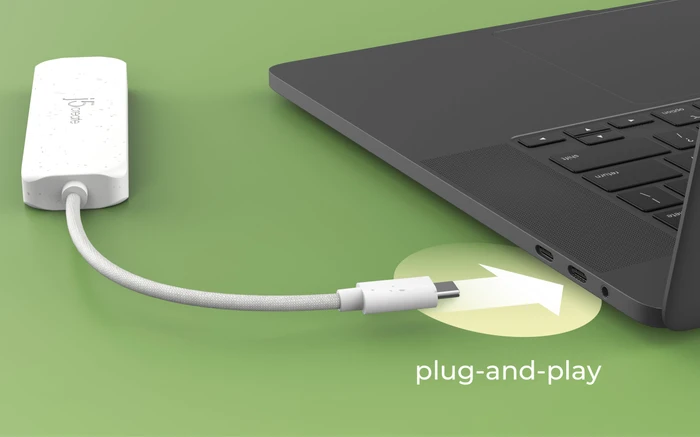 j5create Eco-Friendly 4-in-1 USB-C Hub blau, 4x USB-C 3.1, USB-C 3.1 [Stecker]