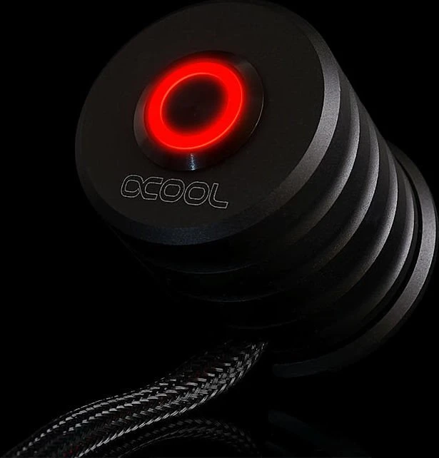 Alphacool Powerbutton, Taster schwarz, LED rot, Ein-/Ausschalter für PC, schwarz/rot
