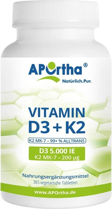 APOrtha Vitamin D3 5000 IE + Vitamin K2 200 µg Tabletten, 365 Stück