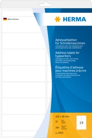 Herma Adressetiketten Schreibmaschine, 102x38mm, weiß, matt, 20 Blatt (280 Etiketten)