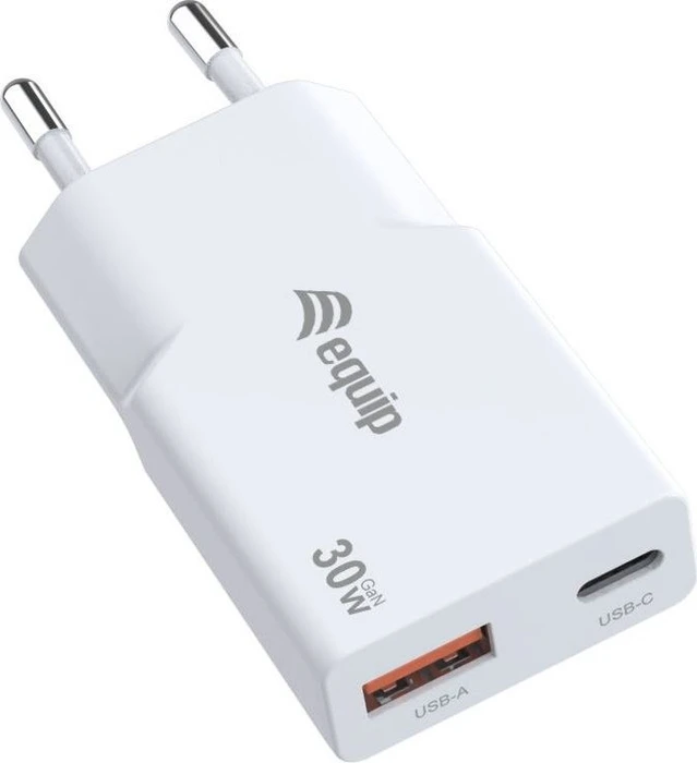 Equip 2-Port 30W GaN Slim USB PD-Ladegerät USB-C x1 USB-A x1 weiß