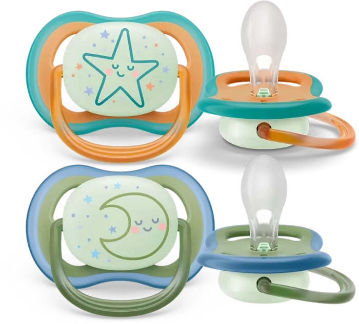 Philips Avent SCF376/23 Ultra Air Nighttime Beruhigungsschnuller, 6-18M, Silikon, mond/sterne, 2 Stück