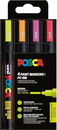 Uni-Ball POSCA PC-5M Acrylmarker Neonfarben sortiert, 4er-Set