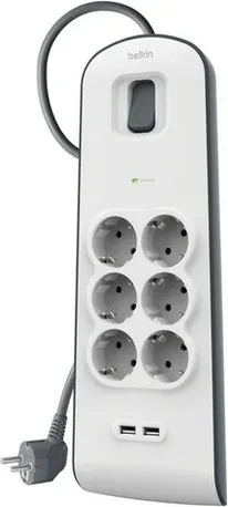 Belkin SurgePlus Überspannungsschutz v2, 6-fach, mit USB, 2m