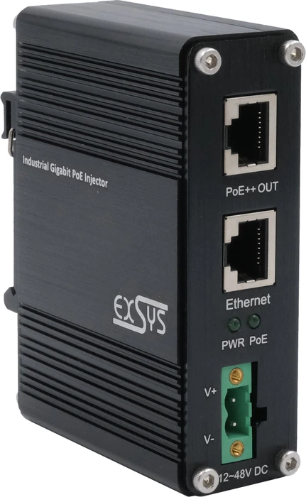 Exsys Industrial Railmount Gigabit PoE-Injektor, 2x RJ-45, 90W LTPoE++