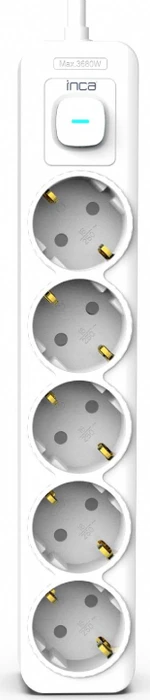 Inca IPW-44GB Steckdosenleiste mit Schalter, 5-fach, 1.5m, weiß