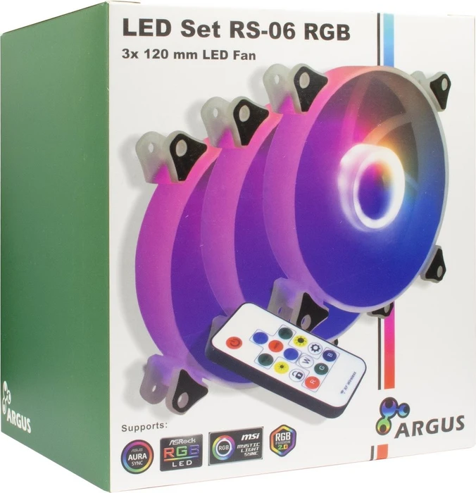 Inter-Tech Argus RS-06 RGB, LED-Steuerung, Fernbedienung, 120mm, 3er-Pack