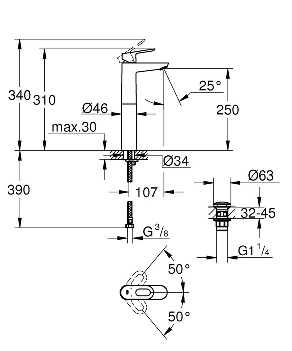 Grohe Start Edge Einhand-Waschbeckenarmatur 1/2" XL-Size chrom