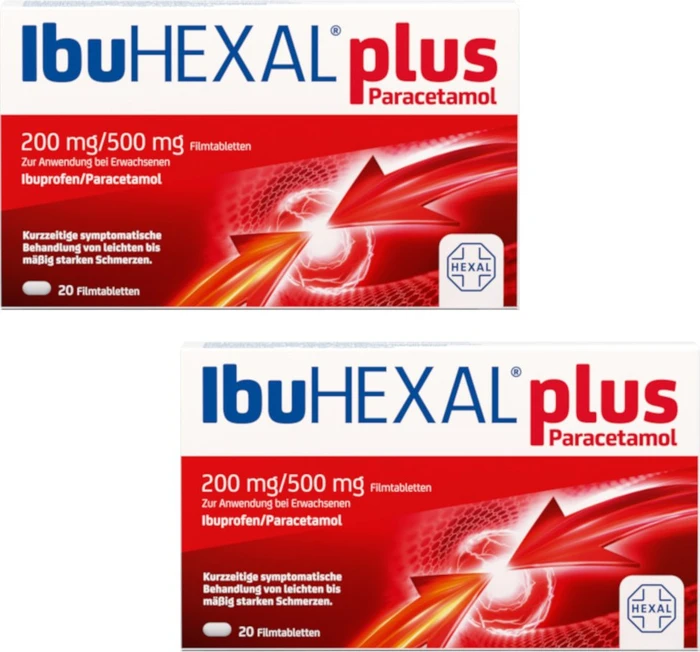 Hexal IbuHexal plus Paracetamol 200mg/500mg Filmtabletten, 40 Stück (2x 20 Stück)