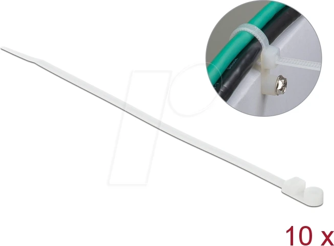DeLOCK Kabelbinder mit Befestigungsöse, 4.8mm, 160mm, weiß, 10 Stück