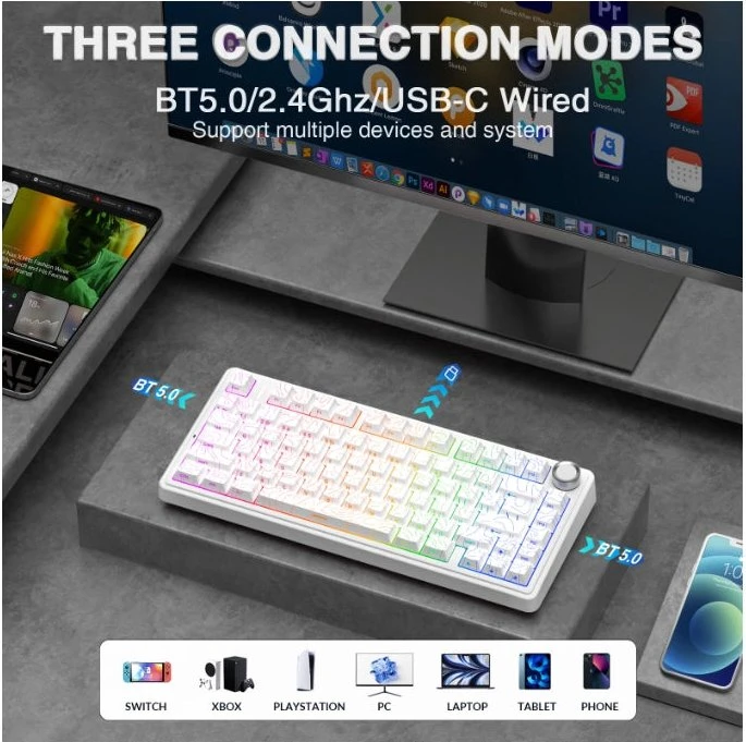 Aula F75 Pro, White Contour, LEDs RGB, hot-swap, LEOBOG Seiya Star Vector, USB/Bluetooth, US