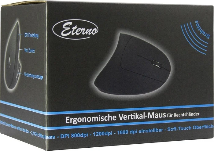 Inter-Tech Eterno KM-206R kabellose ergonomische Vertikal-Maus für Rechshänder schwarz, USB
