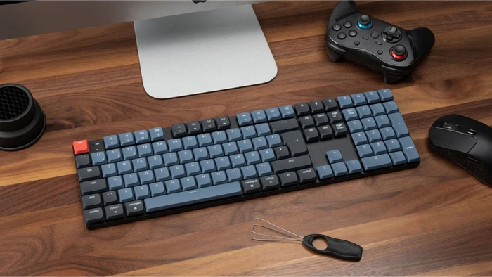 Keychron K5 Pro, schwarz/blau, LEDs RGB, hot-swap, Gateron LOW PROFILE 2.0 BROWN, USB/Bluetooth, DE