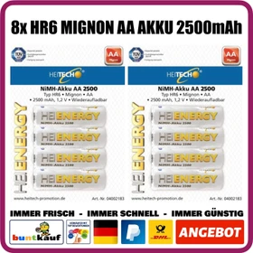 Heitech HeiEnergy Akku Mignon AA NiMH 2500mAh, 4er-Pack