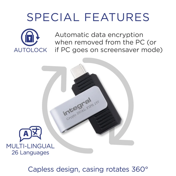 Integral Crypto-C Dual FIPS 197 128GB, USB-A, USB 3.2 Gen 1×1