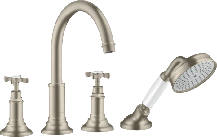 Hansgrohe Axor Montreux 4-Loch Wannenrandarmatur mit Kreuzgriffen brushed nickel