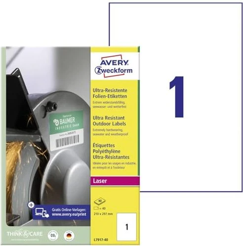 Avery-Zweckform Folienetiketten ultra resistent, A4, wetterfest, weiß, 40 Blatt (40 Etiketten)