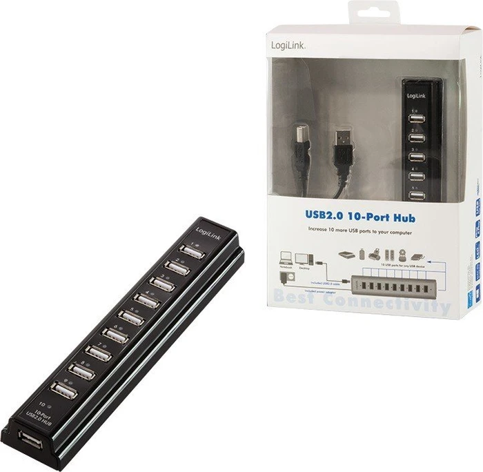 LogiLink USB-Hub, 10x USB-A 2.0, USB-B 2.0 [Buchse]