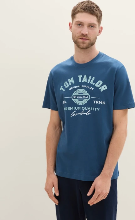 Tom Tailor Logo-Print T-Shirt kurzarm nighttime blue (Herren)
