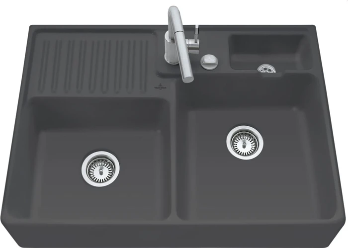 Villeroy & Boch Spülstein Becken rechts mit Ablauffernbedienung graphite