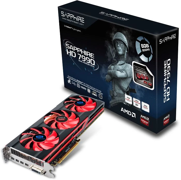 Sapphire Radeon HD 7990 [Malta XT], 2x 3GB GDDR5, DVI, 4x mDP, full retail
